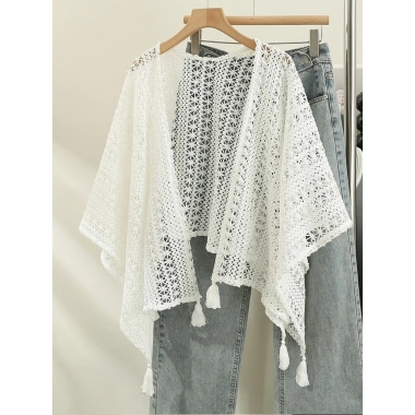 Áo Cardigan Dệt Kim Tua Rua Cổ Điển Nữ - Ren Mỏng, Đi Biển, Giá chỉ 220.000₫