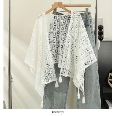 Áo Cardigan Dệt Kim Tua Rua Cổ Điển Nữ - Ren Mỏng, Đi Biển, Giá chỉ 220.000₫