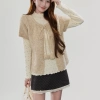 Áo Cardigan Kaki Retro Hàn Quốc Ren Lông Ngắn Tay Bóng Thời Trang Mùa Đông Giá Ưu Đãi 142.560 VND