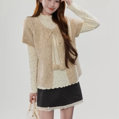Áo Cardigan Kaki Retro Hàn Quốc Ren Lông Ngắn Tay Bóng Thời Trang Mùa Đông Giá Ưu Đãi 142.560 VND