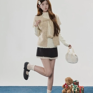 Áo Cardigan Kaki Retro Hàn Quốc Ren Lông Ngắn Tay Bóng Thời Trang Mùa Đông Giá Ưu Đãi 142.560 VND