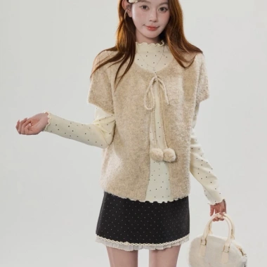 Áo Cardigan Kaki Retro Hàn Quốc Ren Lông Ngắn Tay Bóng Thời Trang Mùa Đông Giá Ưu Đãi 142.560 VND