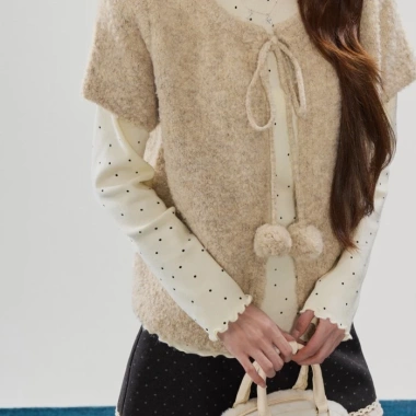 Áo Cardigan Kaki Retro Hàn Quốc Ren Lông Ngắn Tay Bóng Thời Trang Mùa Đông Giá Ưu Đãi 142.560 VND