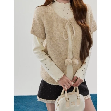 Áo Cardigan Kaki Retro Hàn Quốc Ren Lông Ngắn Tay Bóng Thời Trang Mùa Đông Giá Ưu Đãi 142.560 VND