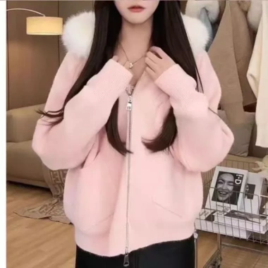 Áo Cardigan Len Dài Tay Cổ Lông, Mũ Trùm Đầu và Thời Trang Thu Đông Giá 367.286₫ 5