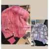 Áo cardigan len kẻ hồng tím cổ tròn cúc đồng, mềm mịn, big size, hàng Quảng Châu, giảm còn 149k 2