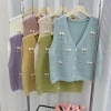 Áo Cardigan Nữ 2.024 Tươi Ngọt Ngào Đính Hạt Nơ Dệt Kim Cổ V Không Tay Vest Lớp Thời Trang