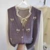 Áo Cardigan Nữ 2.024 Tươi Ngọt Ngào Đính Hạt Nơ Dệt Kim Cổ V Không Tay Vest Lớp Thời Trang 2