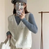 Áo Cardigan Nữ 2.024 Tươi Ngọt Ngào Đính Hạt Nơ Dệt Kim Cổ V Không Tay Vest Lớp Thời Trang 8