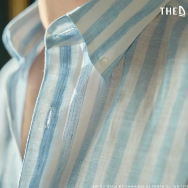 Áo Casual Linen Premium D Regular Fit, Kẻ Xanh, Linen Cao Cấp, Size M-2XL, Giá ưu đãi 940.000₫