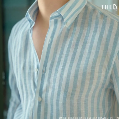 Áo Casual Linen Premium D Regular Fit, Kẻ Xanh, Linen Cao Cấp, Size M-2XL, Giá ưu đãi 940.000₫