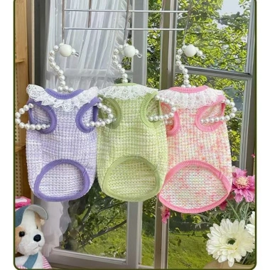 Áo chó mèo cổ tích vải mỏng thoáng khí, dây dẫn cho Teddy Bichon – áo mềm mại