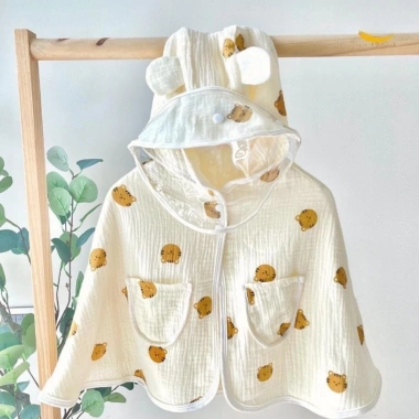 Áo choàng cánh dơi muslin chống nắng bé 0-4 tuổi, có nút gài, mũ, giảm giá 14k 4