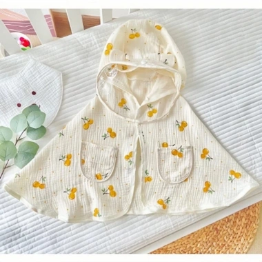 Áo choàng cánh dơi muslin chống nắng bé 0-4 tuổi, có nút gài, mũ, giảm giá 14k 5