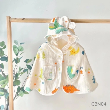 Áo choàng cánh dơi muslin chống nắng bé 0-4 tuổi, có nút gài, mũ, giảm giá 14k 7