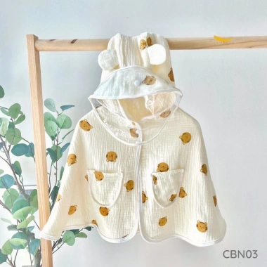 Áo choàng cánh dơi muslin chống nắng bé 0-4 tuổi, có nút gài, mũ, giảm giá 14k 10