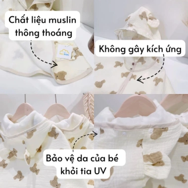 Áo choàng chống nắng 3 lớp Muslin, tặng kính chắn bụi gài mũ - chỉ 149.000 VND 3