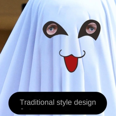Áo choàng Halloween Poncho mũ trùm đầu mặt cười mắt đen - Cosplay ma sân khấu