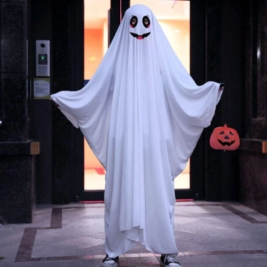 Áo choàng Halloween Poncho mũ trùm đầu mặt cười mắt đen - Cosplay ma sân khấu