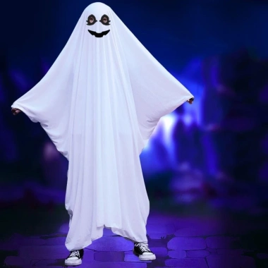 Áo choàng Halloween Poncho mũ trùm đầu mặt cười mắt đen - Cosplay ma sân khấu