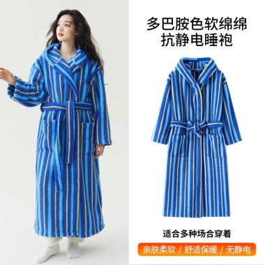 Áo choàng tắm da lộn mũ trùm đầu dày, váy ngủ nhung đẹp, bộ đồ ngủ cặp đôi, chống tĩnh điện 7
