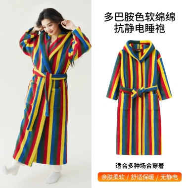 Áo choàng tắm da lộn mũ trùm đầu dày, váy ngủ nhung đẹp, bộ đồ ngủ cặp đôi, chống tĩnh điện 10