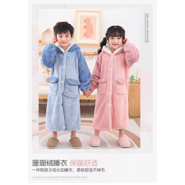 Áo choàng tắm trẻ em flannel dày dài, ấm áp mùa đông cho bé trai, bé gái, hoạt hình, tay dài - Giá 446.867 VND 2