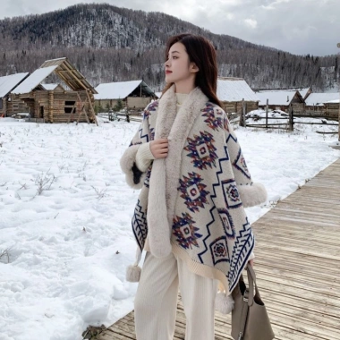 Áo choàng Tân Cương viền thô Tây Tạng mùa thu đông ấm áp, bóng dày, du lịch Đại Tây Bắc - Giá ưu đãi 380.659 VND