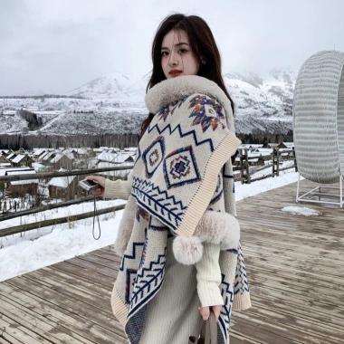 Áo choàng Tân Cương viền thô Tây Tạng mùa thu đông ấm áp, bóng dày, du lịch Đại Tây Bắc - Giá ưu đãi 380.659 VND