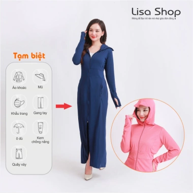 Áo chống nắng nữ 2 lớp dài Lisa M41 – Váy áo choàng liền thân vải thông hơi, giảm giá 2