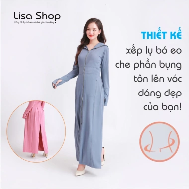 Áo chống nắng nữ 2 lớp dài Lisa M41 – Váy áo choàng liền thân vải thông hơi, giảm giá 5