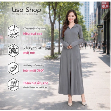 Áo chống nắng nữ 2 lớp dài Lisa M41 – Váy áo choàng liền thân vải thông hơi, giảm giá 6