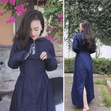 Áo chống nắng toàn thân nữ vải lanh + bò jean 2-3 lớp, dài kín chân - 369k