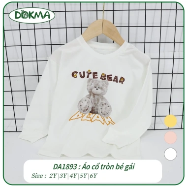 Áo Cổ Tròn Bo Tay Hoạ Tiết Gấu Cute 2-6 tuổi 11-25kg Dokma DA1.893/DA1.891 Giá 99k