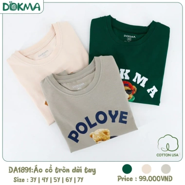 Áo Cổ Tròn Bo Tay Hoạ Tiết Gấu Cute 2-6 tuổi 11-25kg Dokma DA1.893/DA1.891 Giá 99k
