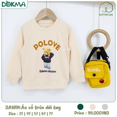 Áo Cổ Tròn Bo Tay Hoạ Tiết Gấu Cute 2-6 tuổi 11-25kg Dokma DA1.893/DA1.891 Giá 99k