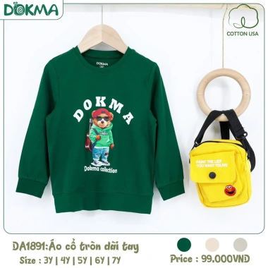 Áo Cổ Tròn Bo Tay Hoạ Tiết Gấu Cute 2-6 tuổi 11-25kg Dokma DA1.893/DA1.891 Giá 99k