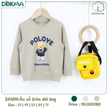 Áo Cổ Tròn Bo Tay Hoạ Tiết Gấu Cute 2-6 tuổi 11-25kg Dokma DA1.893/DA1.891 Giá 99k