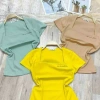 Áo cổ vuông tay ngắn thêu chữ, zip xịn, nhiều màu - Giá chỉ 79.350₫ 4