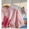 Áo cộc croptop dệt kim ngắn tay cổ tròn họa tiết thỏ hồng Hàn Quốc - Big Size NGOMINH SP99 5