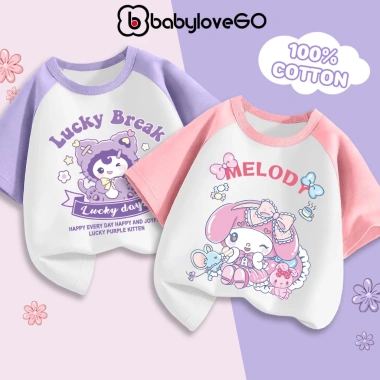 Áo cộc tay bé gái BabyloveGO cotton thoáng mát, in hình Kuromi - Giá ưu đãi 119k