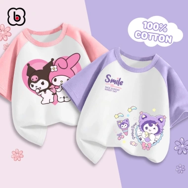 Áo cộc tay bé gái BabyloveGO cotton thoáng mát, in hình Kuromi - Giá ưu đãi 119k