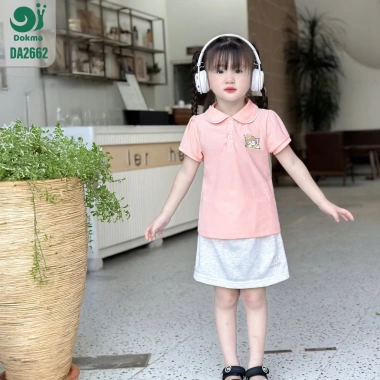 Áo cộc tay cổ sen bé gái 13-22kg thời trang Dokma giảm giá 119k