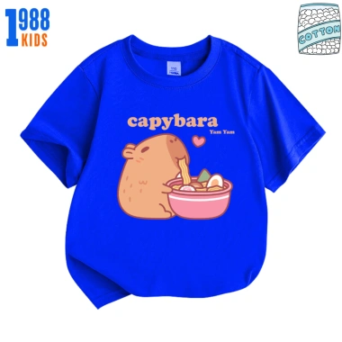 Áo cộc tay cotton in Capybara ăn mì - Nhiều màu, size 15-40kg, TE134, giảm giá 90k 2