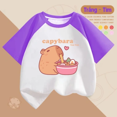 Áo cộc tay cotton in Capybara ăn mì - Nhiều màu, size 15-40kg, TE134, giảm giá 90k 3