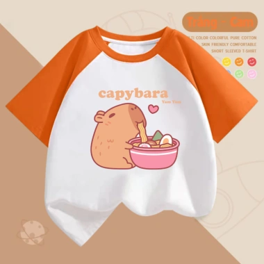 Áo cộc tay cotton in Capybara ăn mì - Nhiều màu, size 15-40kg, TE134, giảm giá 90k 5