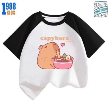 Áo cộc tay cotton in Capybara ăn mì - Nhiều màu, size 15-40kg, TE134, giảm giá 90k 6