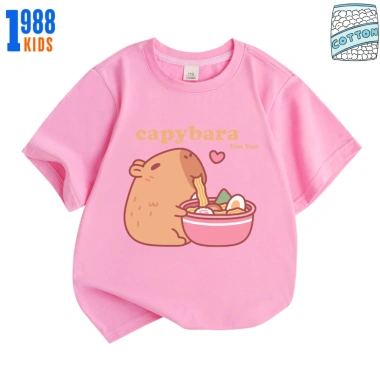 Áo cộc tay cotton in Capybara ăn mì - Nhiều màu, size 15-40kg, TE134, giảm giá 90k 8