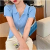 Áo cộc tay croptop len tăm co giãn, khóa kéo 2 chiều hottrend KUNKUN SP273 6
