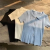 Áo cộc tay croptop len tăm co giãn, khóa kéo 2 chiều hottrend KUNKUN SP273 7